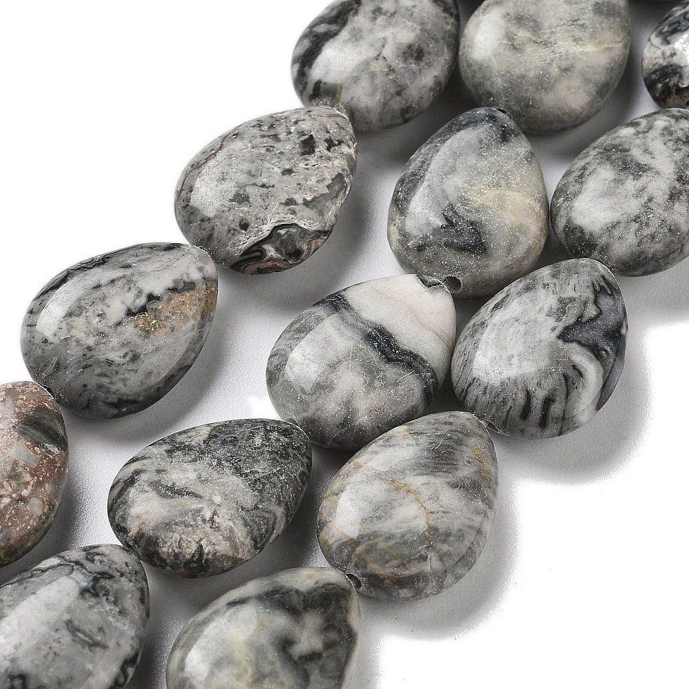 Natural Map Stone/Polychrome Jasper/Picasso Stone/Picasso Jasper Beads Strands, Flat Teardrop, 17.5~18x13~13.5x6mm, Hole: 1.2~1.4mm, about 11pcs/strand, 7.56''(19.2cm)