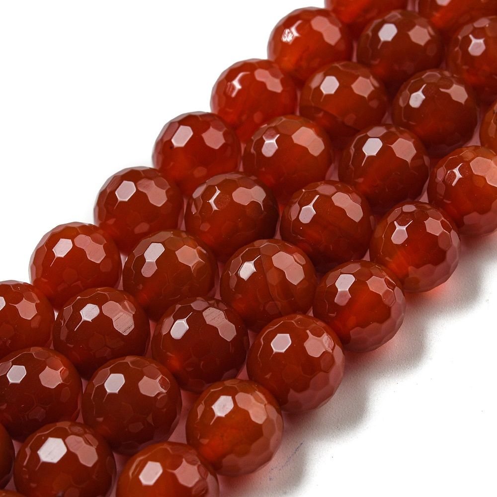 Natural Carnelian Beads Strands,  (128 Facets)Faceted, Round, Grade A, Round,  14.96 inch(38cm)