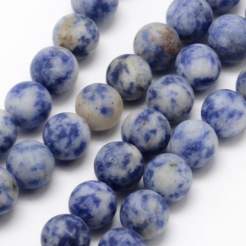Natural Blue Spot Jasper Round Bead Strands, Frosted, Round, 14.5~15 inch