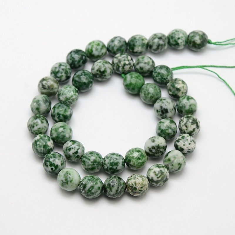 Natural Green Spot Jasper Beads Strands, Round, Faceted, 15.5 inch
