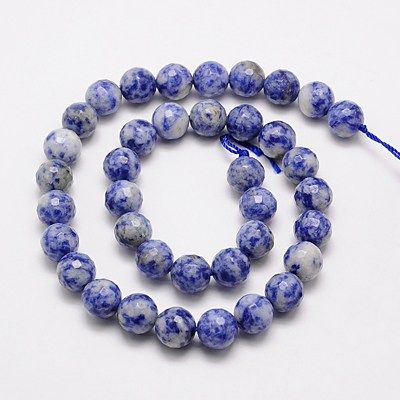 Natural Blue Spot Jasper Beads Strands, Faceted, Round, Blue, 6mm, Hole: 1mm, about 63pcs/strand, 15.55 inch