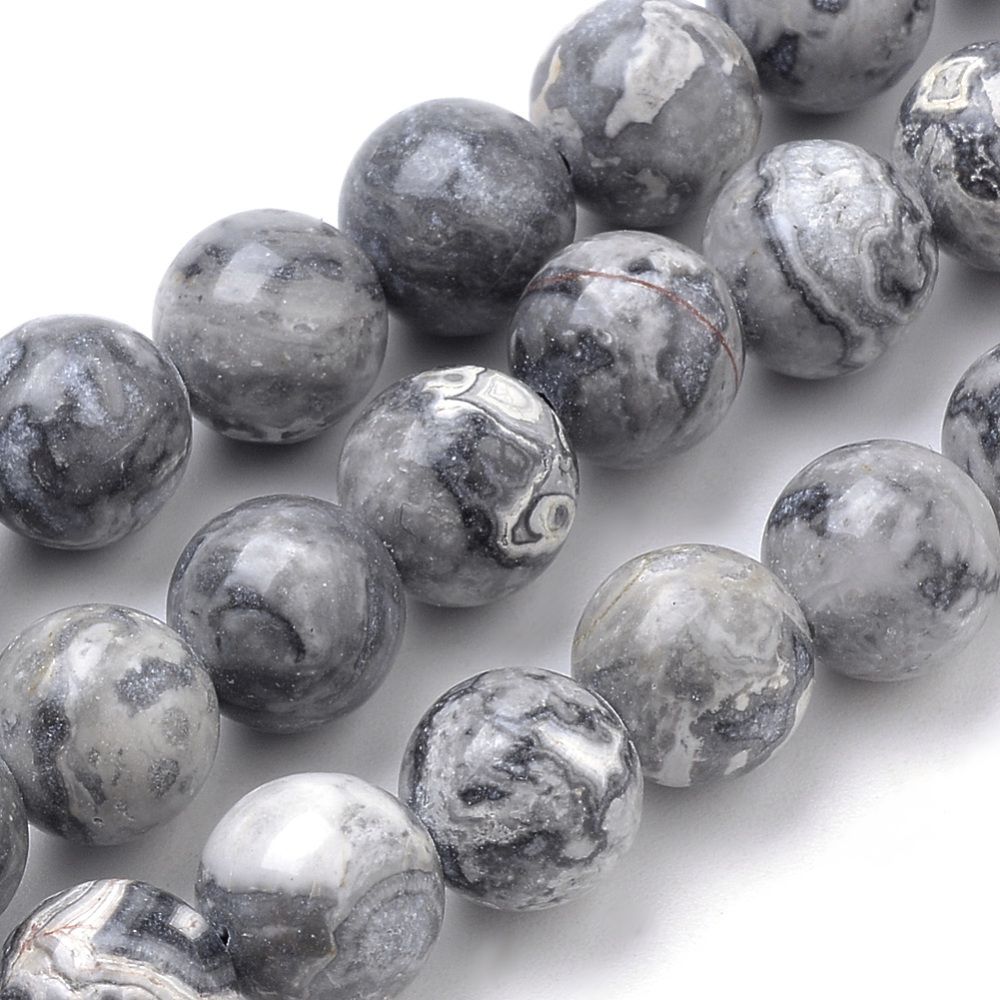Natural Map Stone/Picasso Stone/Picasso Jasper Beads Strands, Round, 14.5 inch(37cm)