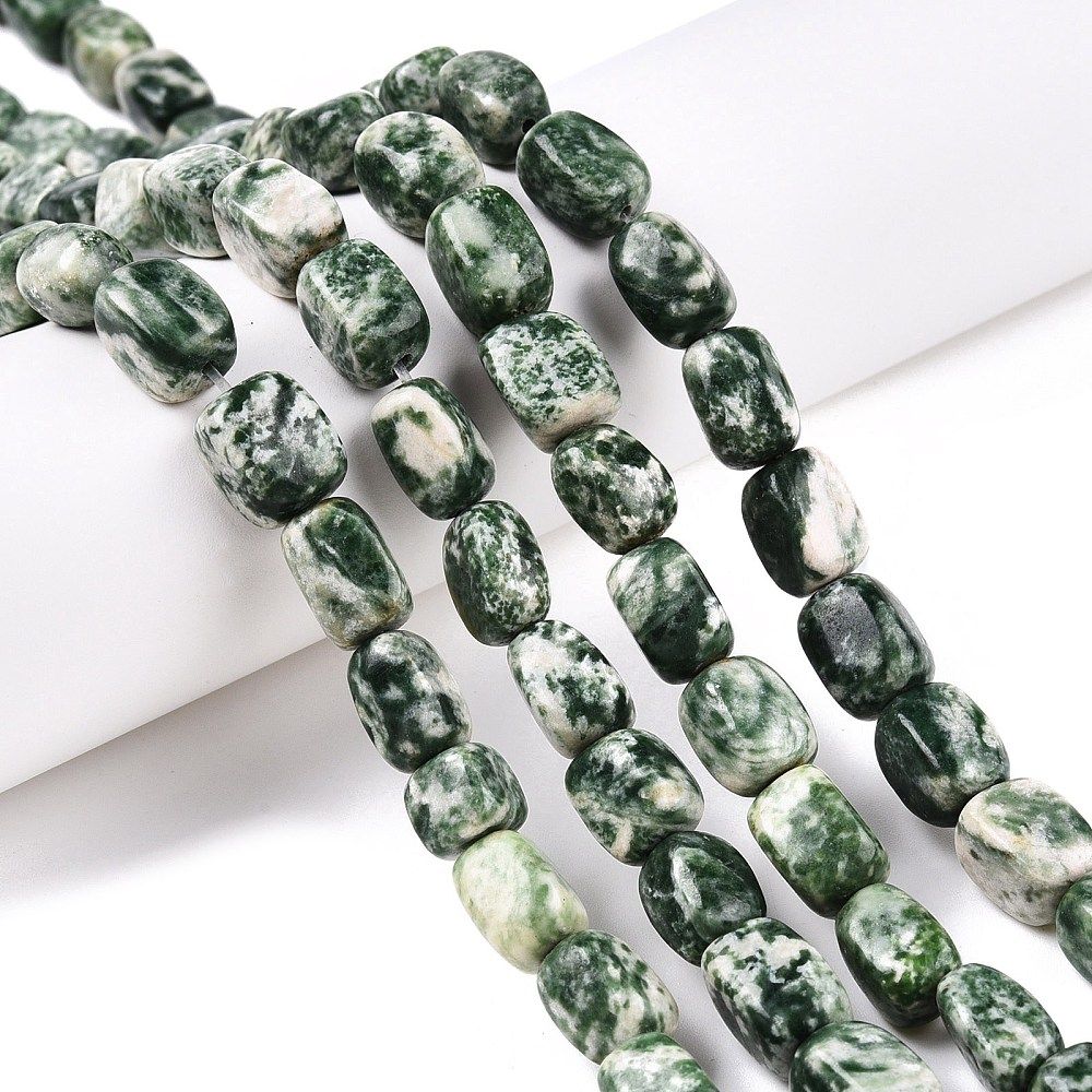 Natural Green Spot Jasper Beads Strands, Nuggets, Tumbled Stone, 7~12x6~8x5~7mm, Hole: 1mm, about 43~44pcs/strand, 15.47~15.63''(39.3~39.7cm)