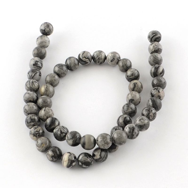 Natural Map Stone/Picasso Stone/Picasso Jasper Beads Strands, Round, 4~4.5mm, Hole: 1mm, about 85~96pcs/strand, 15 inch