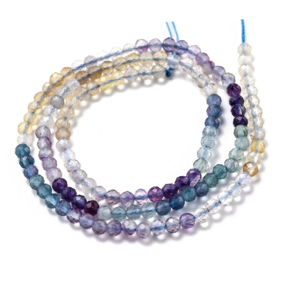 Natural Fluorite Beads Strands, Gradient color, Faceted, Round, 3mm, Hole: 0.7mm, about 135pcs/strand, 15.35 inch(39cm)