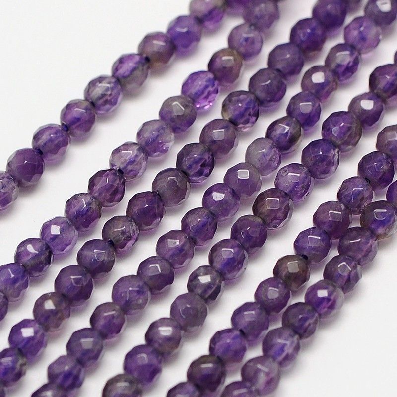 Grade A Natural Amethyst Bead Strands, Faceted Round, 3mm, Hole: 0.8mm, about 119pcs/strand, 14.96~15.35 inch