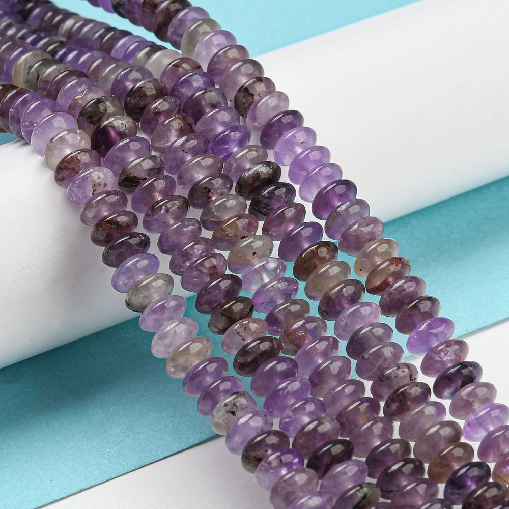 Natural Amethyst Beads Strands, Saucer Beads, Rondelle, 6.5x3mm, Hole: 1mm, about 118~119pcs/strand, 15.35 inch(39cm)
