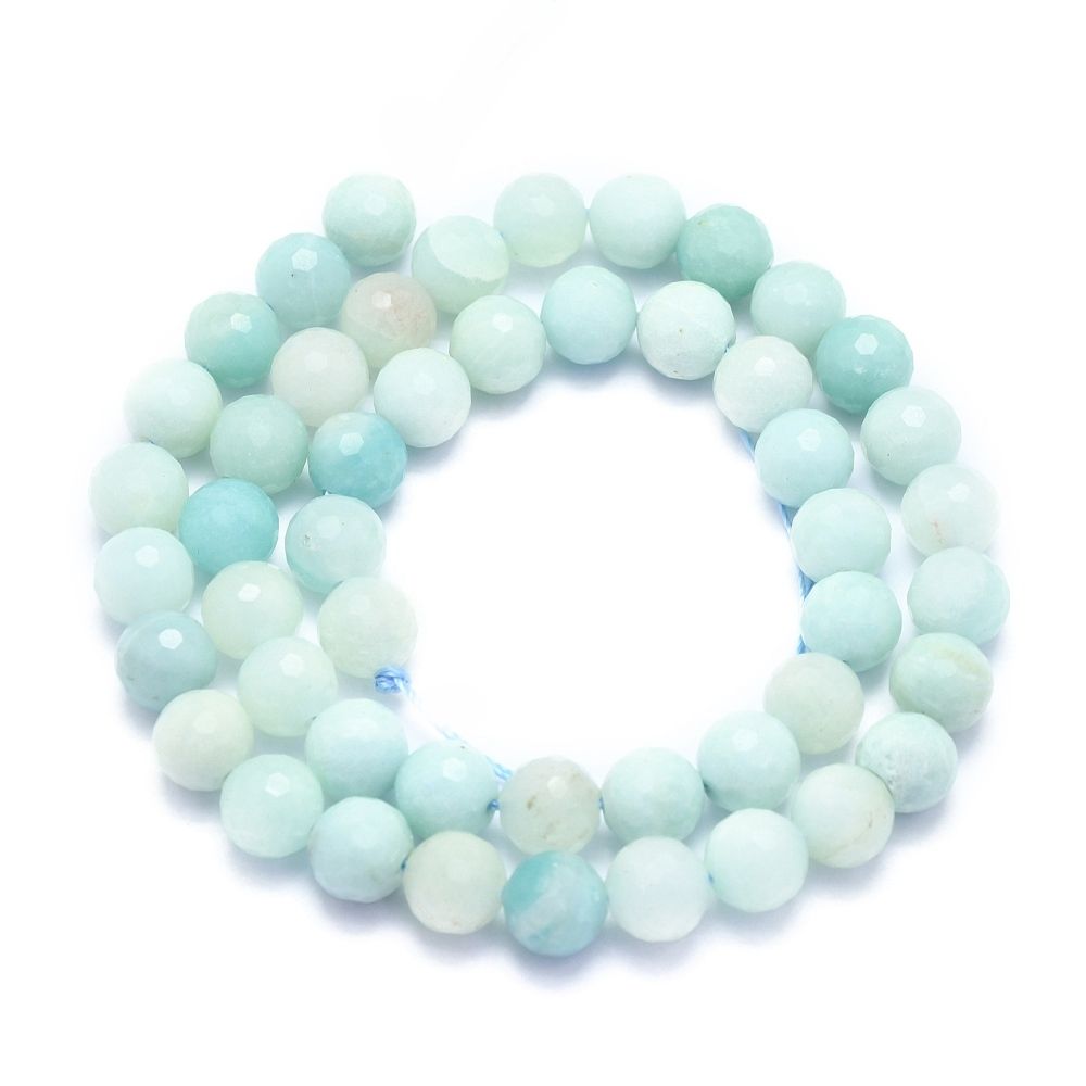 Natural Amazonite Beads Strands, Round, Faceted(128 Facets), 8mm, Hole: 1.2mm, about 49pcs/strand, 15.16 inch(38.5cm)