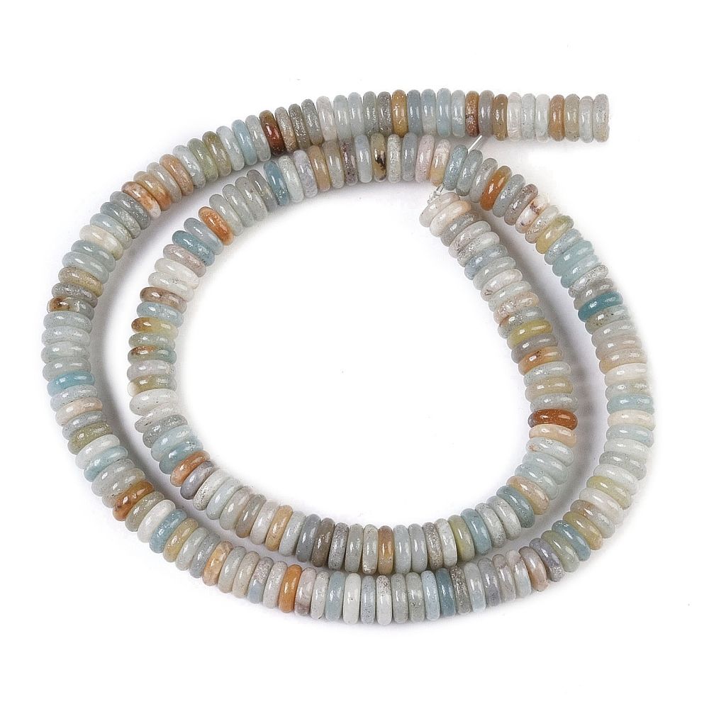 Natural Flower Amazonite Beads Strands, Rondelle, 6~6.5x2~2.5mm, Hole: 1mm, about 181~191pcs/strand, 15.16~15.35''(38.5~39.1cm)