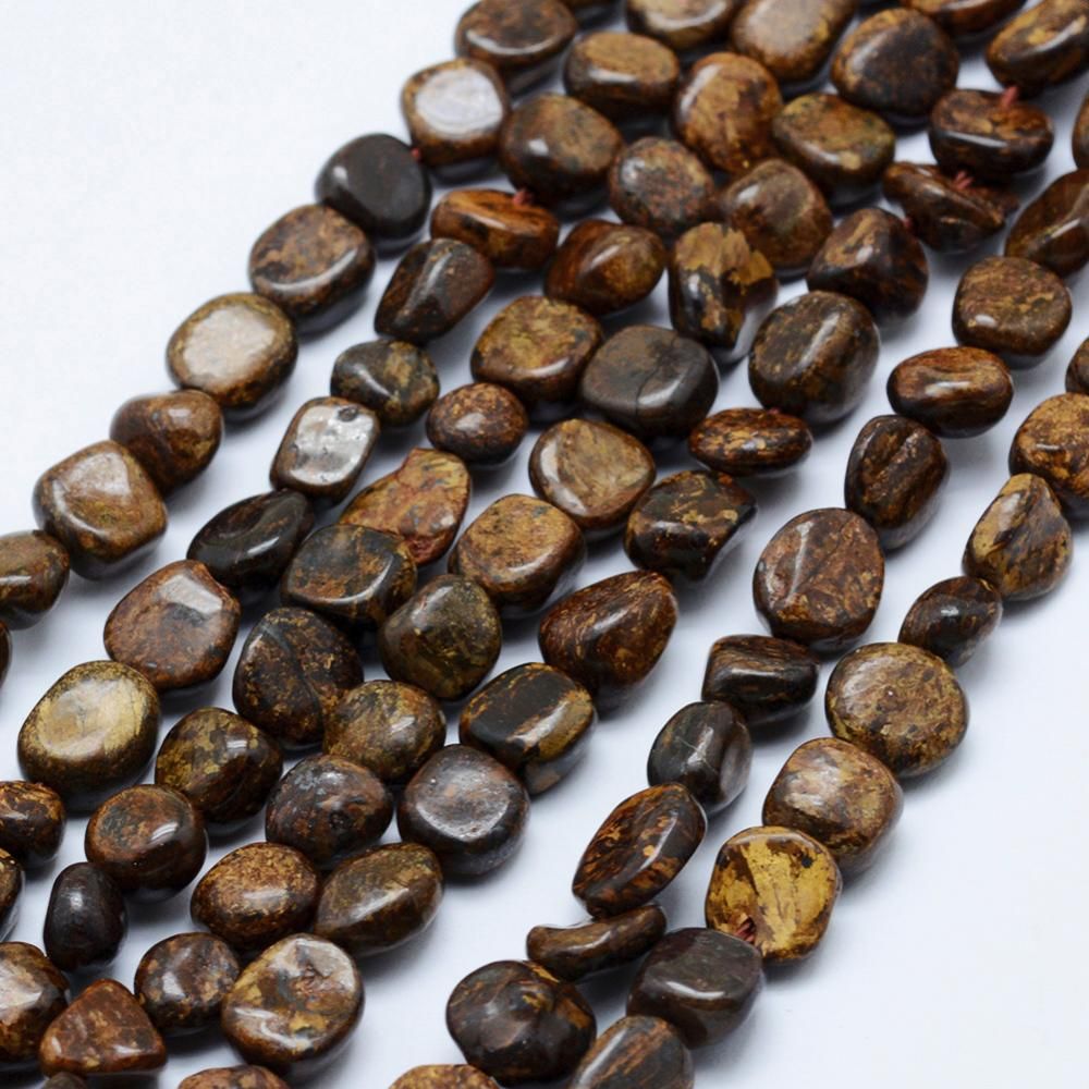 Natural Bronzite Beads Strands, Tumbled Stone, Nuggets, 6~13x6~8mm, Hole: 1mm, 15.3 inch~15.7 inch(39~40cm)