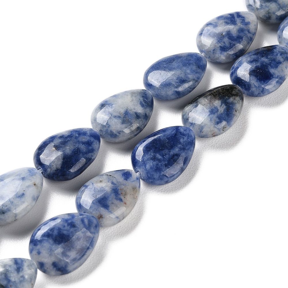 Natural Blue Spot Jasper Beads Strands, Flat Teardrop, 13~14x9.5~10x5~5.5mm, Hole: 1.2mm, about 28pcs/strand, 15.16''(38.5cm)