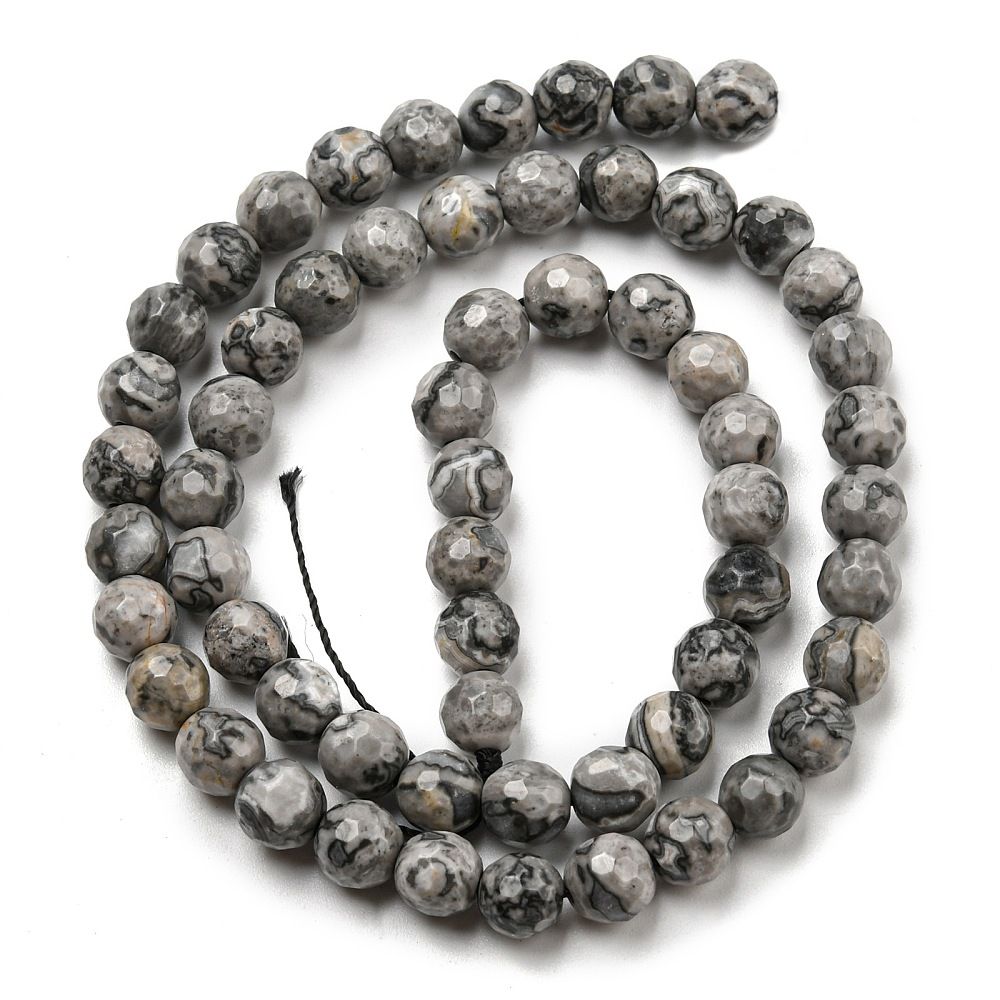 Natural Map Stone/Picasso Stone/Picasso Jasper Beads Strands, Faceted, Round