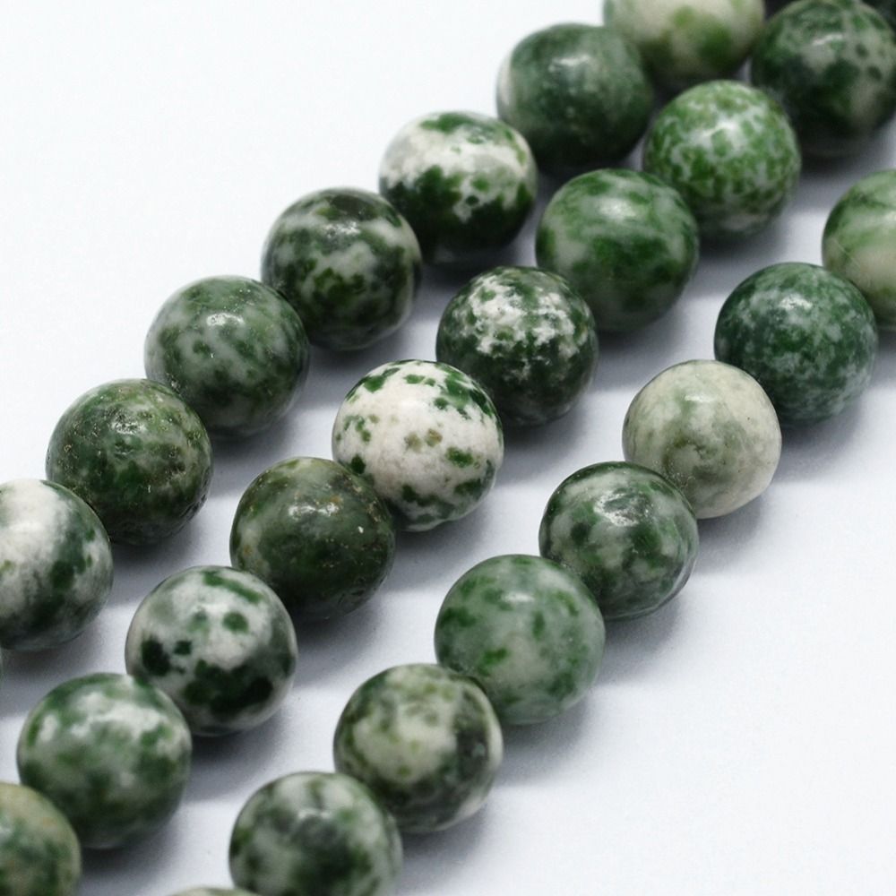 Natural Green Spot Jasper Beads Strands, Round, 14.76 inch(37.5cm)