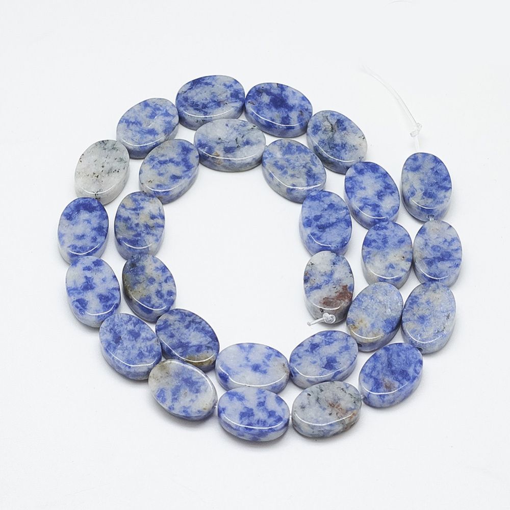 Natural Blue Spot Jasper Beads Strands, Oval, 14~15x10~11x5mm, Hole: 1mm, about 28pcs/strand