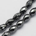 Magnetic Synthetic Hematite Beads Strands, Grade A, Faceted, Oval, Black, 8x5x5mm, Hole: 1mm