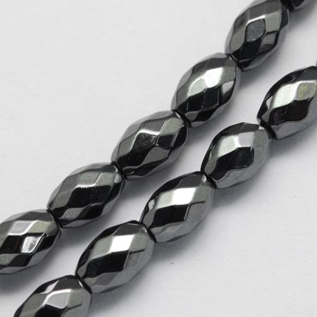 Magnetic Synthetic Hematite Beads Strands, Grade A, Faceted, Oval, Black, 8x5x5mm, Hole: 1mm