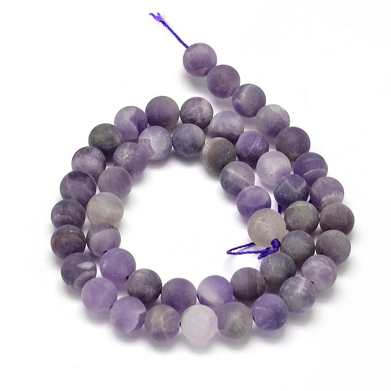 Frosted Natural Amethyst Round Bead Strands, 6mm, Hole: 1mm, about 62pcs/strand, 15.74 inch
