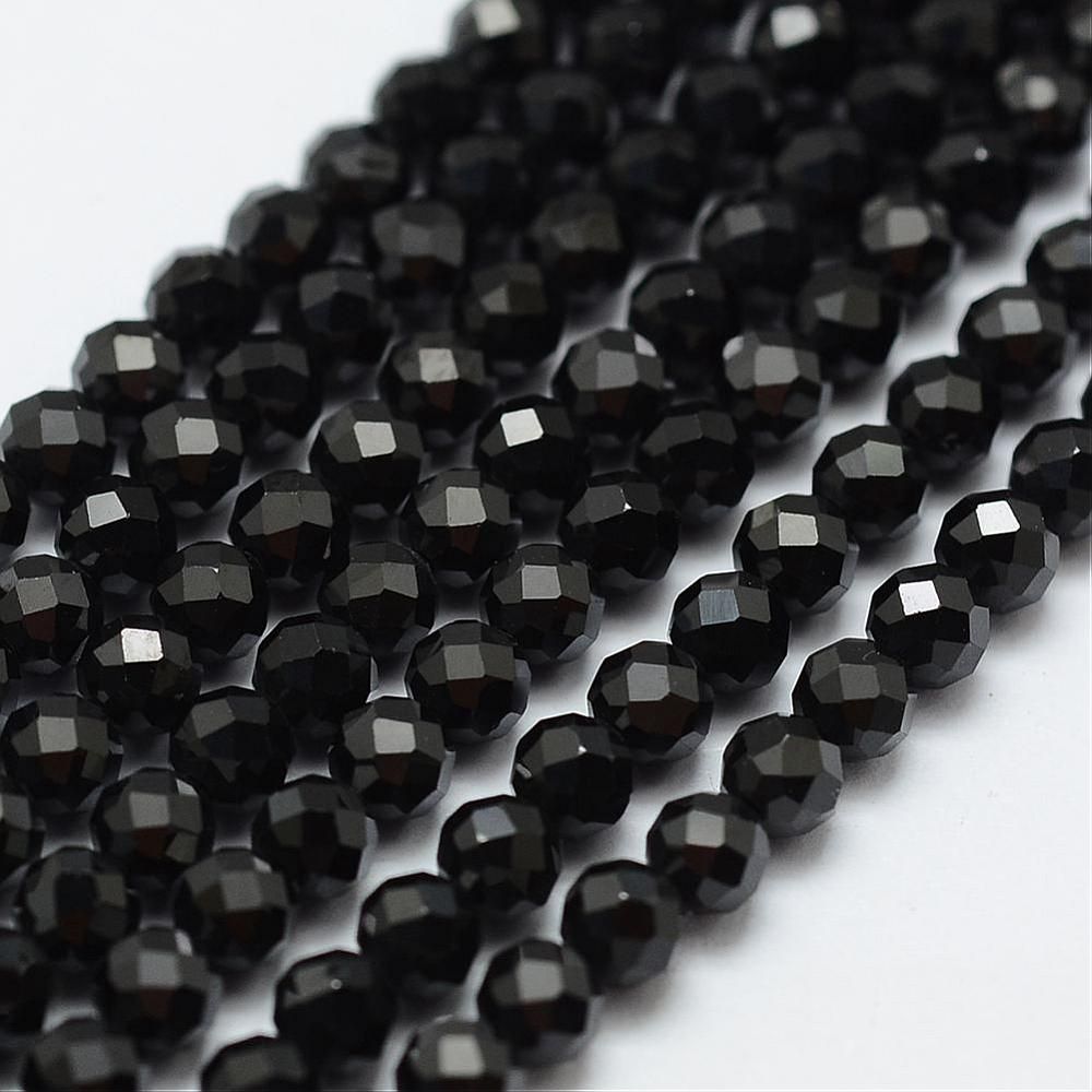 Natural Black Spinel Beads Strands, Faceted, Round, 3mm, Hole: 0.5mm, about 132pcs/strand, 14.8 inch
