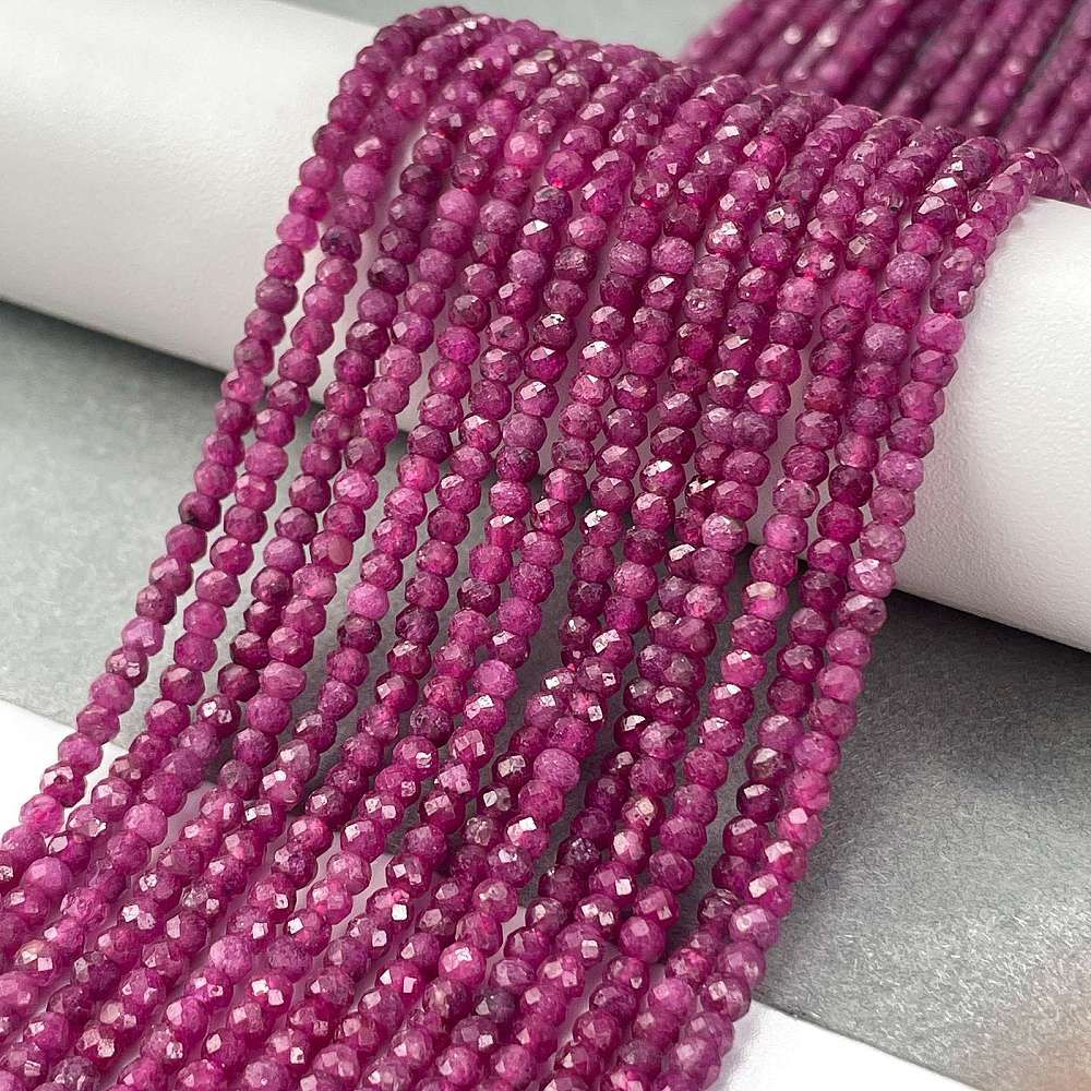 Natural Ruby Beads Strands, Faceted, Rondelle, 3x2mm, Hole: 0.7mm, about 182pcs/strand, 15.35 inch(39cm)