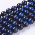 Natural Tiger Eye Beads Strands, Dyed, Round, Medium Blue, 10mm, Hole: 1mm, about 37~38pcs/strand