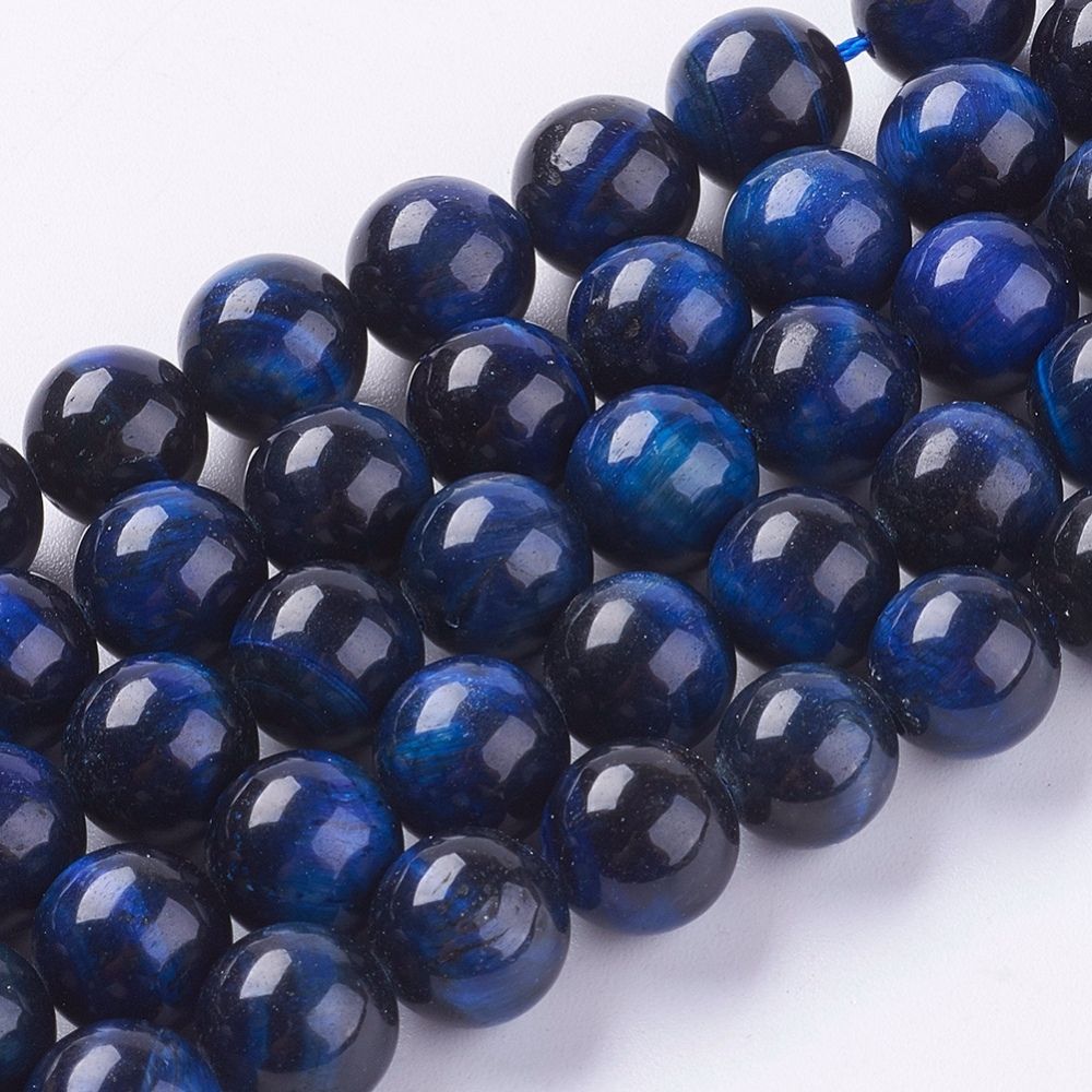 Natural Tiger Eye Beads Strands, Dyed, Round, Medium Blue, 10mm, Hole: 1mm, about 37~38pcs/strand