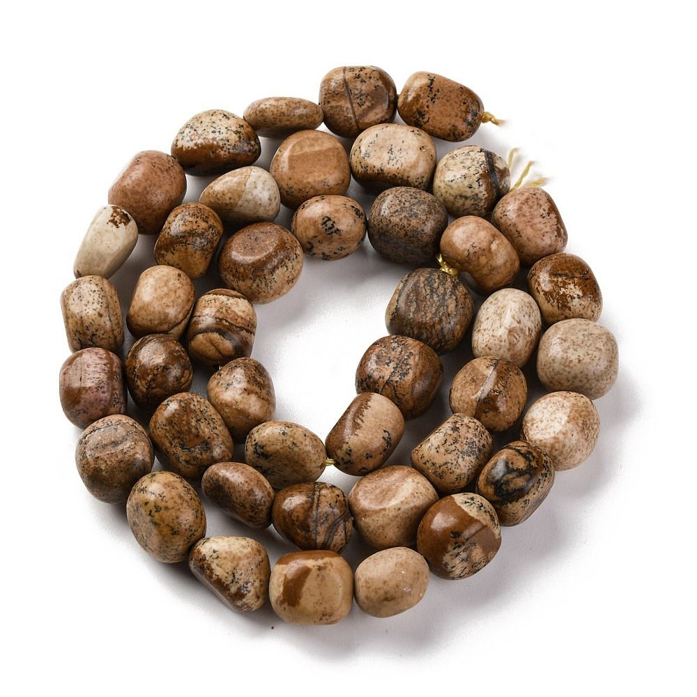 Natural Picture Jasper Beads Strands, Nuggets, Tumbled Stone, 9~17x8~12x6~8mm, Hole: 1mm, about 38pcs/strand, 15.55''(39.5cm)