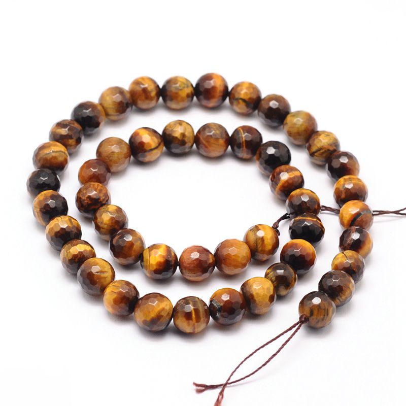 Natural Tiger Eye Beads Strands, Faceted Round, Grade AB+, 10mm, Hole: 1mm, about 38pcs/strand, 15.5 inch
