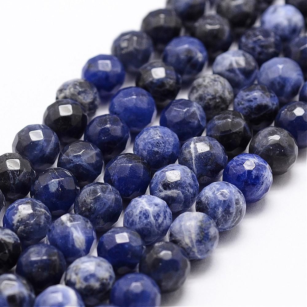 Natural Sodalite Beads Strands, Grade A, Faceted, Round, 8mm, Hole: 1mm, about 44pcs/strand, 14.5~15 inch