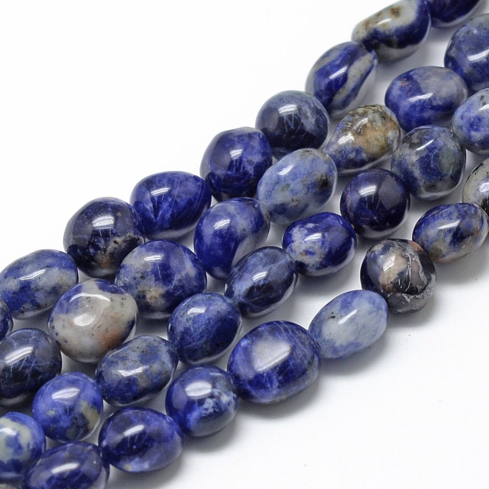Natural Sodalite Beads Strands, Nuggets, 8~15x7~12x4~12mm, Hole: 1mm, about 30~45pcs/strand, 15.7 inch