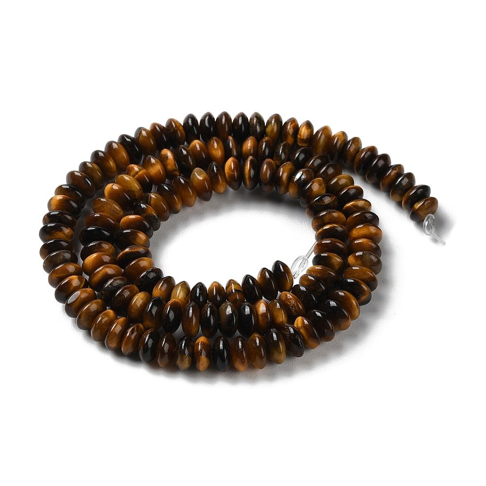 Natural Tiger Eye Beads Strands, Saucer Beads, Rondelle, 6~6.5x3mm, Hole: 1mm, about 118~119pcs/strand, 15.35''(39cm)
