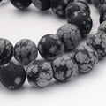 Natural Snowflake Obsidian Gemstone Beads, Frosted, Round, 14.5 inch