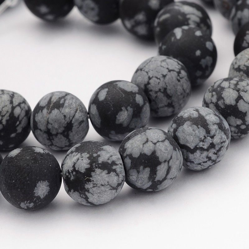 Natural Snowflake Obsidian Gemstone Beads, Frosted, Round, 14.5 inch
