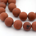 Frosted Grade A Natural Red Jasper Round Bead Strands, 14.5 inch
