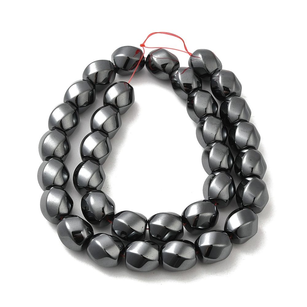 Non-Magnetic Synthetic Hematite Beads Strands, Twist Oval, 12~12.5x11.5~12mm, Hole: 1mm, about 33pcs/strand, 16.14''(41cm)