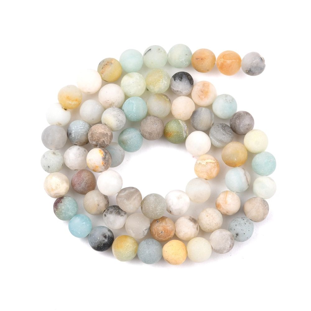 Natural Flower Amazonite Beads Strands, Frosted, Round, 6mm, Hole: 1mm, about 56~59pcs/strand, 15 inch(38cm)
