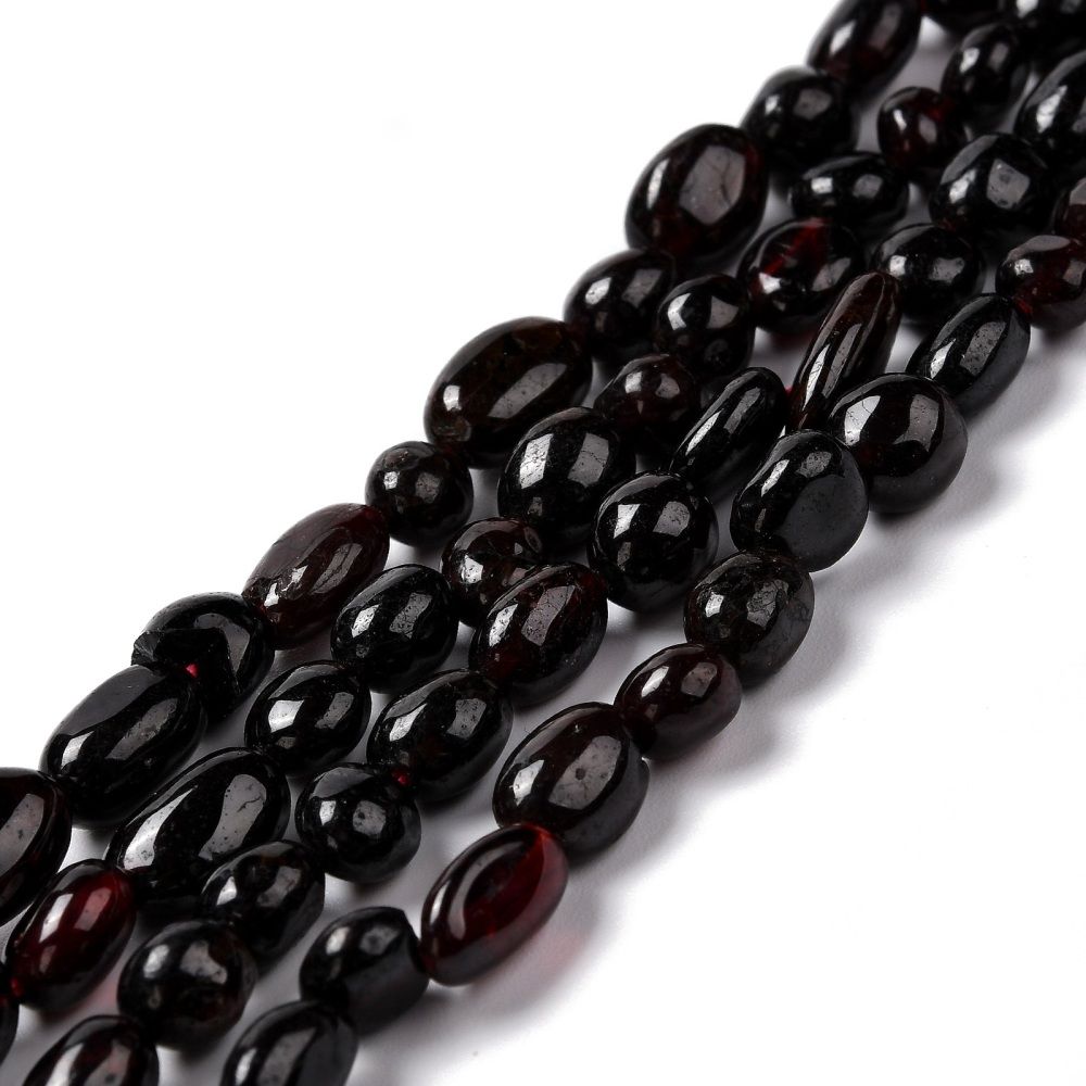 Natural Garnet Beads Strands, Tumbled Stone, Nuggets, 5~10.5x5~6.5x4~5.5mm, Hole: 1mm, about 53~54pcs/strand, 15.16~15.35 inch(38.5~39cm)