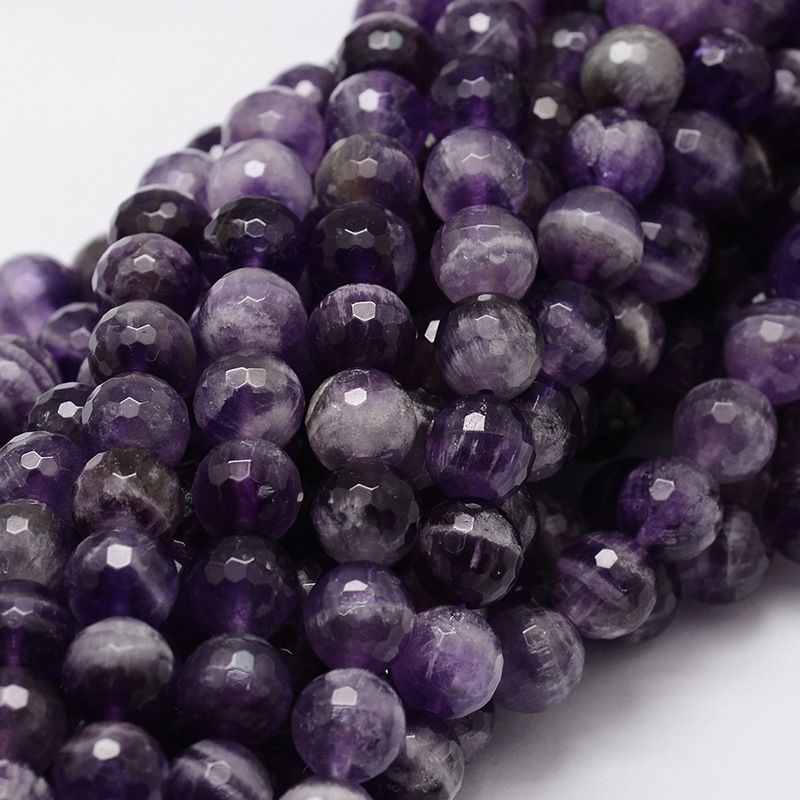 Faceted Round Natural Chevron Amethyst Bead Strands, 10mm, Hole: 1mm, about 40pcs/strand, 15.3 inch