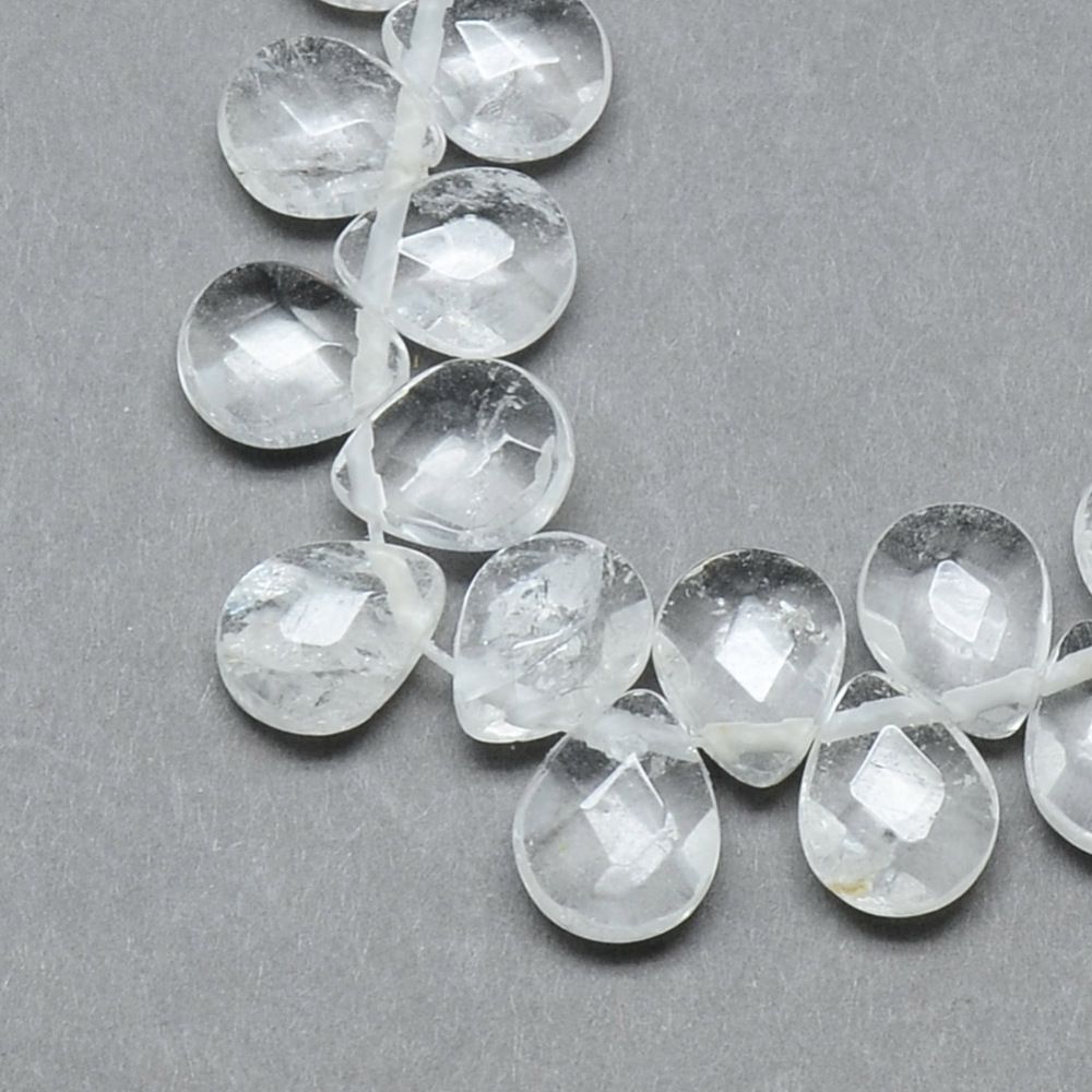 Natural Quartz Crystal Beads Strands, Rock Crystal, Top Drilled Beads, Faceted, Teardrop, 12x9~10x6mm, Hole: 1mm, about 30pcs/strand, 11.81 inch