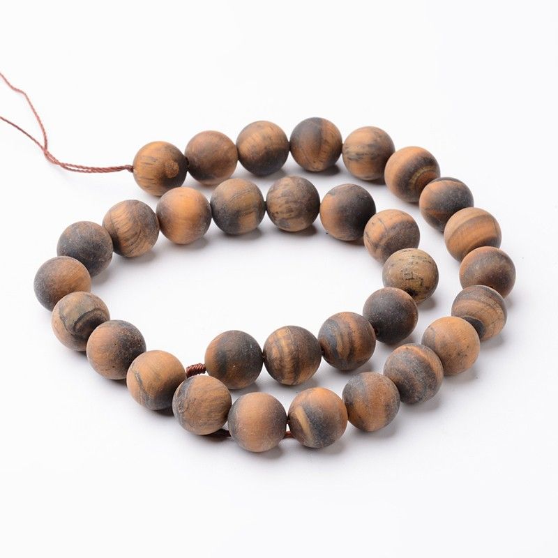 Frosted Round Natural Tiger Eye Bead Strands, Grade AB, 12mm, hole: 1mm, about 32~33pcs/strand