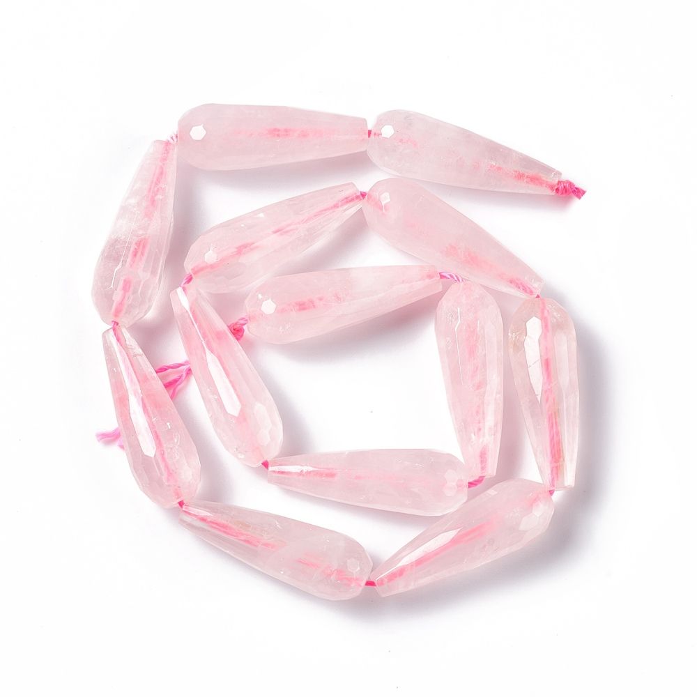 Natural Rose Quartz Beads Strands, Faceted, Teardrop, 28~30x9.5~10.5mm, Hole: 1.2mm, about 13pcs/strand, 14.65''~15.39''(37.2~39.1cm)