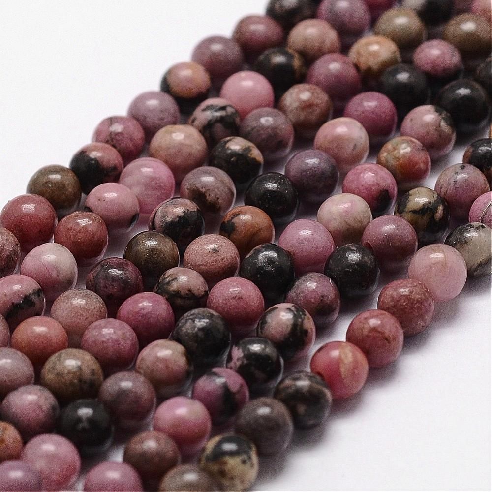 Natural Rhodonite Beads Strands, Round, 14.9 inch~15.1 inch
