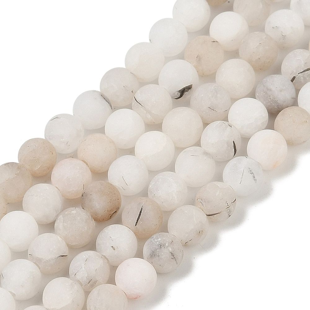 Natural Rutilated Quartz Beads Strands, Frosted, Round, 6mm, Hole: 1mm, about 58~60pcs/strand, 15 inch