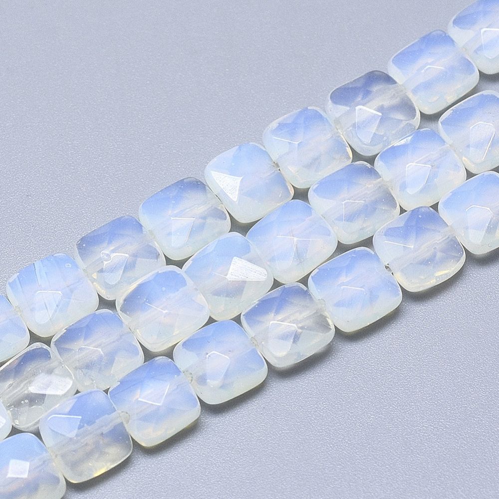 Opalite Beads Strands, Faceted, Square, 8~8.5x8~8.5x5mm, Hole: 1mm, about 25pcs/strand