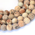 Frosted Natural Picture Jasper Round Bead Strands, 14.5 inch