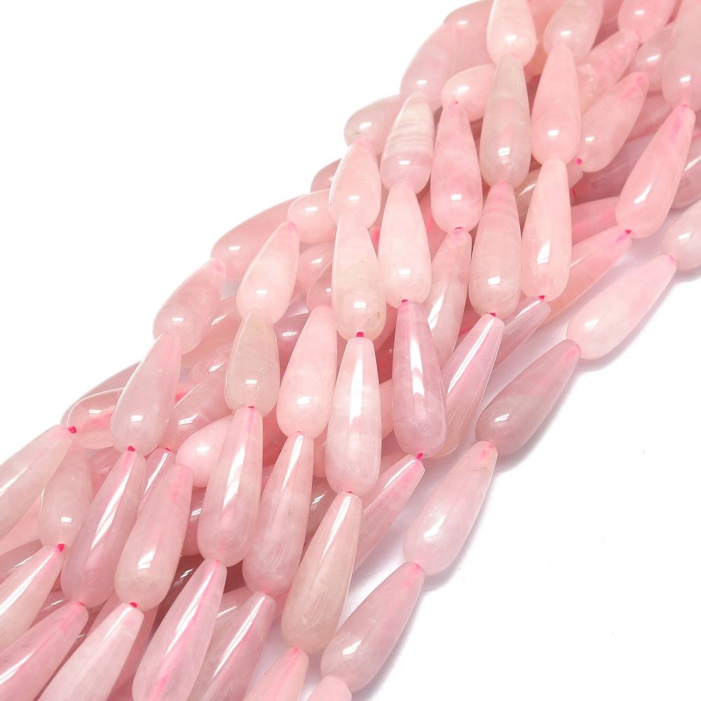 Natural Rose Quartz Beads Strands, Waterdrop, 30x10mm, Hole: 1.4mm, about 13pcs/strand, 15.75''(40cm)
