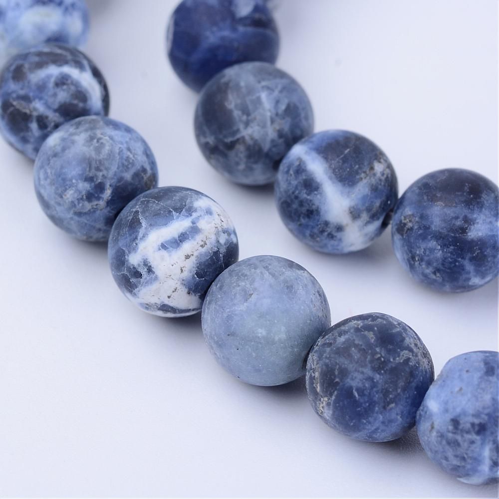 Natural Sodalite Beads Strands, Frosted, Round, 10~10.5mm, Hole: 1.2mm, about 36pcs/strand