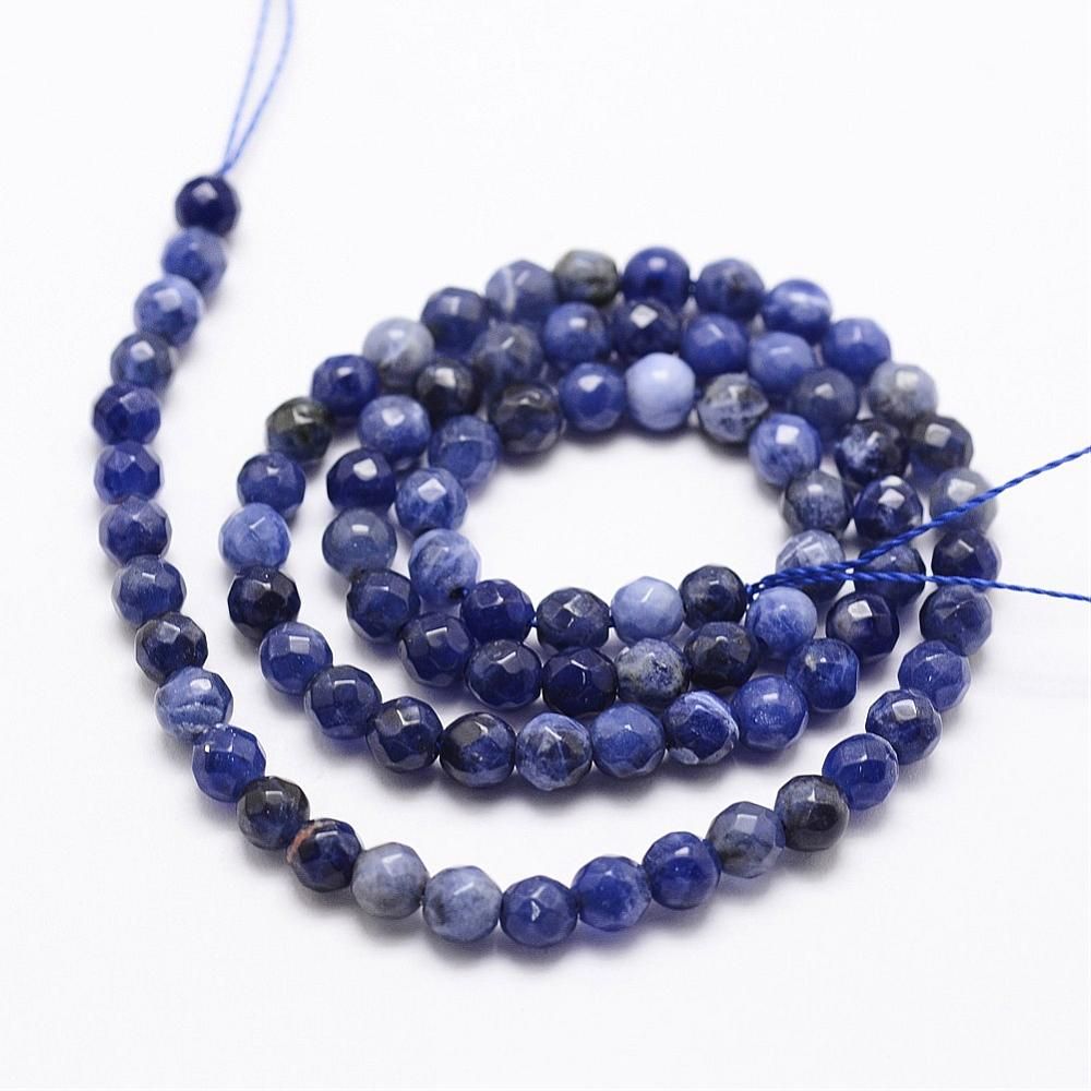 Natural Sodalite Beads Strands, Grade A, Faceted, Round, 4mm, Hole: 1mm, about 90pcs/strand