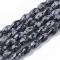Natural Snowflake Obsidian Beads Strands, Oval, 6~7x4.5mm, Hole: 0.8mm, about 61~64pcs/Strand, 15.75 inch(40 cm)