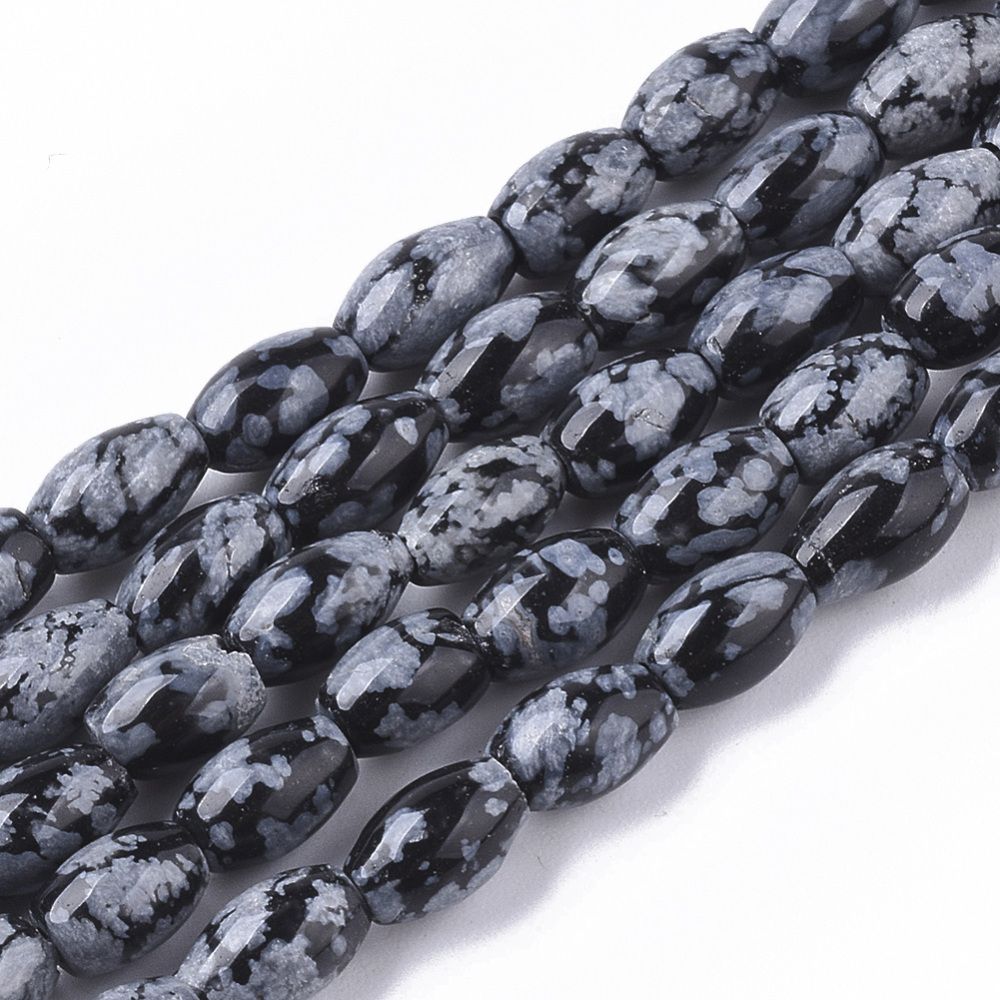 Natural Snowflake Obsidian Beads Strands, Oval, 6~7x4.5mm, Hole: 0.8mm, about 61~64pcs/Strand, 15.75 inch(40 cm)