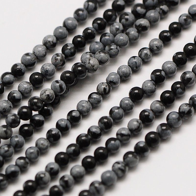 Natural Snowflake Obsidian Round Bead Strands, 16 inch
